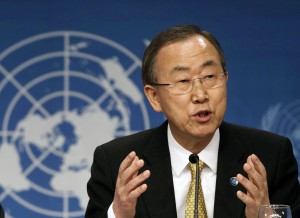 UN Secretary General Ban Ki-moon and UN Arab envoy to Syria Brahimi hold joint press conference in Switzerland